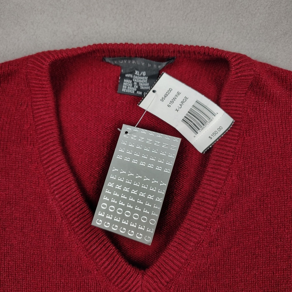 New Geoffrey Beene 100% Cashmere Sweater Men XL Red Wine Knit V Neck MSRP $150 - Picture 3 of 10